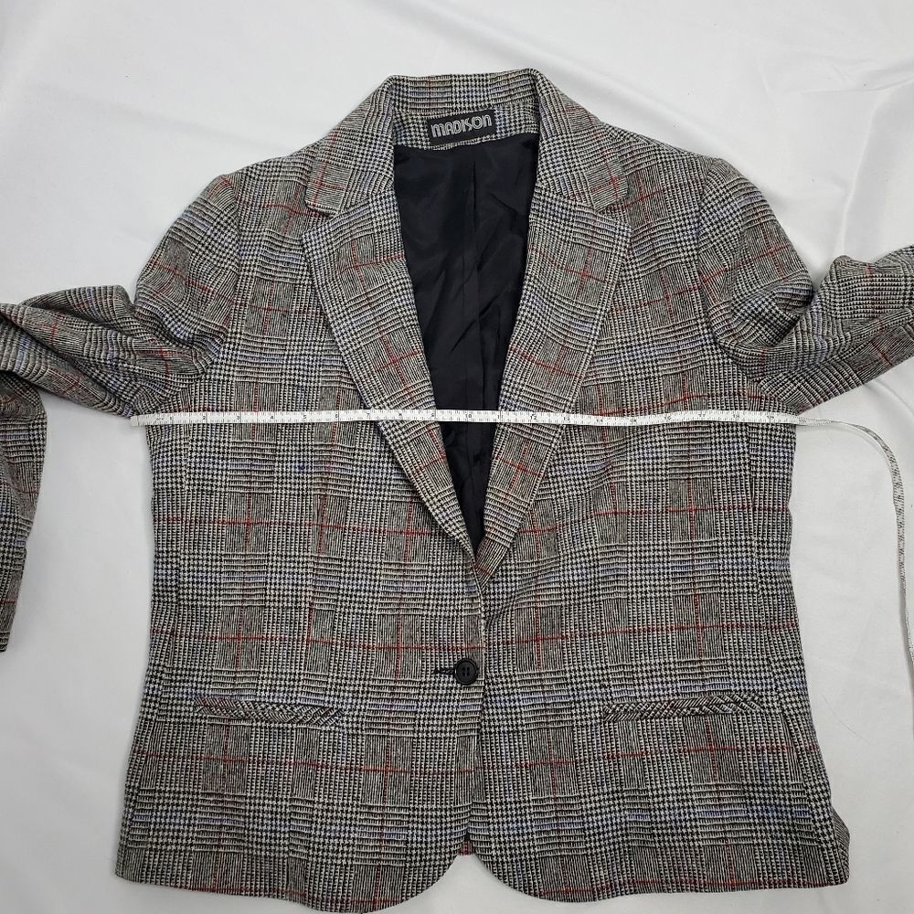 VINTAGE 80s skirt set dark academia wool plaid one button blazer suitM - Picture 12 of 16